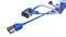Twisting blue internet cables. conceptual 3d illustration of ethernet cable and rj-45 plug.