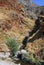 Twisty canyon with a creek in the mountains of Tien Shan in the fall