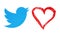 Twitter bird with hand drawn red heart