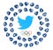 Twitter bird logo with Olympic Games Rings and kinds of sport