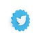 Twitter bird logotype on the blue chip for verified users. 3D vector illustration.