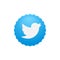 Twitter bird logotype on the blue chip for verified users. 3D vector illustration.