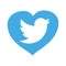 Twitter icon in heart for valentine`s day social network holiday symbol