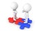 Two 3D Characters extending hands and sitting on interlocking re