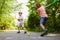 Two active children making sport