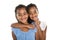 Two Adorable african twin girl on studio white background