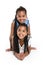 Two Adorable african twin girl on studio white background