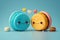 Two adorable cartoon 3D macarons with contrasting colors placed on a blue background, Ai Generative