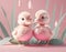 Two adorable cartoon ducklings in pastel tones