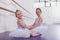 Two adorable little ballerinas at dance class