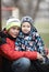 Two adorable young brothers outdoors in winter