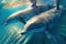 Two adult dolphins playing in the sun-drenched sea - Generative AI