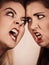 Two agressive women having argue fight