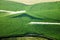 Two agricultural center pivot irrigation systems in an Idaho potato field