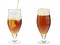 Two alcohol dark beer glasses with froth isolated