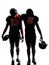 Two american football players walking rear view silhouette