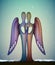 Two angels in love, together forever, futuristic angels icon, contemporary art Christmas sculpture, christianity symbol,