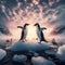 Two antarctic penguins fight on frozen sea ice