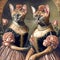 Two anthropomorphic Abyssinian cats in ball gowns with roses