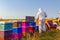 Two apiarists, beekeepers are harvesting honey, vintage