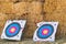 Two archery targets on a straw background