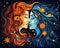 Two Archetypal Women Colorful Design Two women of different ages and the stars have the same color.