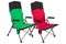 Two armchairs, red and green, for camping or for fishing, stand next to a white background