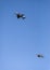 Two army fighters flying through the sky during display of Spanish Armed Forces Day in Seville,