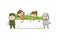 Two Army Man with Two Naughty Kids and Ad Banner Vector Illustration