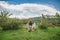 Two Asian Teen Females Relaxing Together in Heavenly Green Meadow, Idyllic Nature Scene