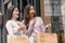 Two asian women doing window shopping together