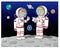 Two Astronauts Man In White Suit On Moon With Other Plantes Cartoon