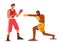 Two Athletic Men Wear Gloves Boxing on Sports Ring. Couple of Male Characters Sportsmen Boxers Punching and Attacking