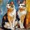 Two attractive cheerful lovely cats, animals, pets