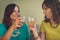 Two attractive women toasting each other with wine