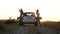 Two attractive young women stand leaning on a car in the rays and glare of sunset in the mountains