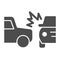 Two automobile road crash solid icon. Frontal or side driving collision symbol, glyph style pictogram on white