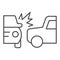 Two automobile road crash thin line icon. Frontal or side driving collision symbol, outline style pictogram on white