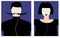 Two avatars for male and female. The man wears a mustache, and the woman has a short haircut.