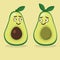 Two avocado halves look at each other
