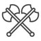 Two axes line icon. Crossed double axe, battle item symbol, outline style pictogram on white background. Warfare or