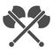 Two axes solid icon. Crossed double axe, battle item symbol, glyph style pictogram on white background. Warfare or