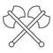 Two axes thin line icon. Crossed double axe, battle item symbol, outline style pictogram on white background. Warfare or