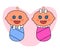 Two babies on a pink background. Vector.