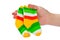 Two baby socks in woman\'s hand.