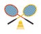 Two badminton racket and shuttlecock sport game leisure competition feather fitness vector.