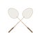 Two badminton racket and shuttlecock sport game leisure competition feather fitness vector. Action leisure fun equipment.