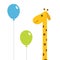 Two balloons. Giraffe with spot. Zoo animal. Cute cartoon character. Long neck. Wild savanna jungle african animals collection. Ed