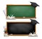 Two banners of chalkboards with school supplies