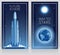 Two banners for space travels with spaceship falcon heavy and Earth